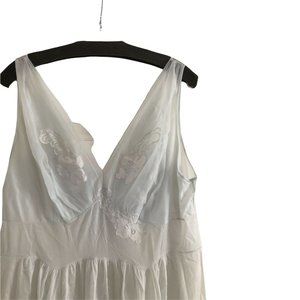 Vtg 50s 60s VANITY FAIR Long Nightgown 42 L Gown Nylon EMBROIDERED Sheer Blue